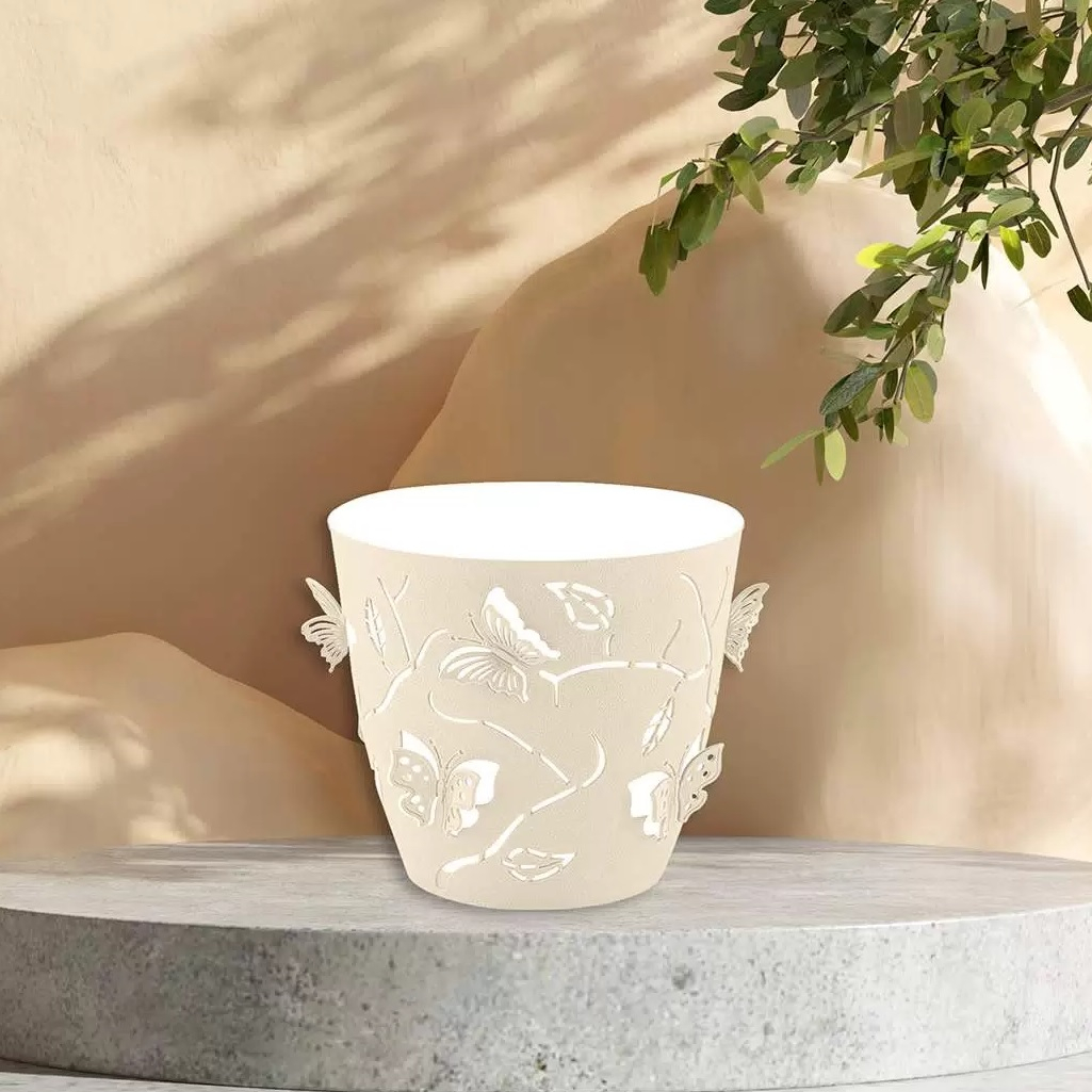 Горшок для цветов Plast Team Butterflies, молочный туман, объем 5.3 л, высота 208, диаметр 225 мм, полипропилен