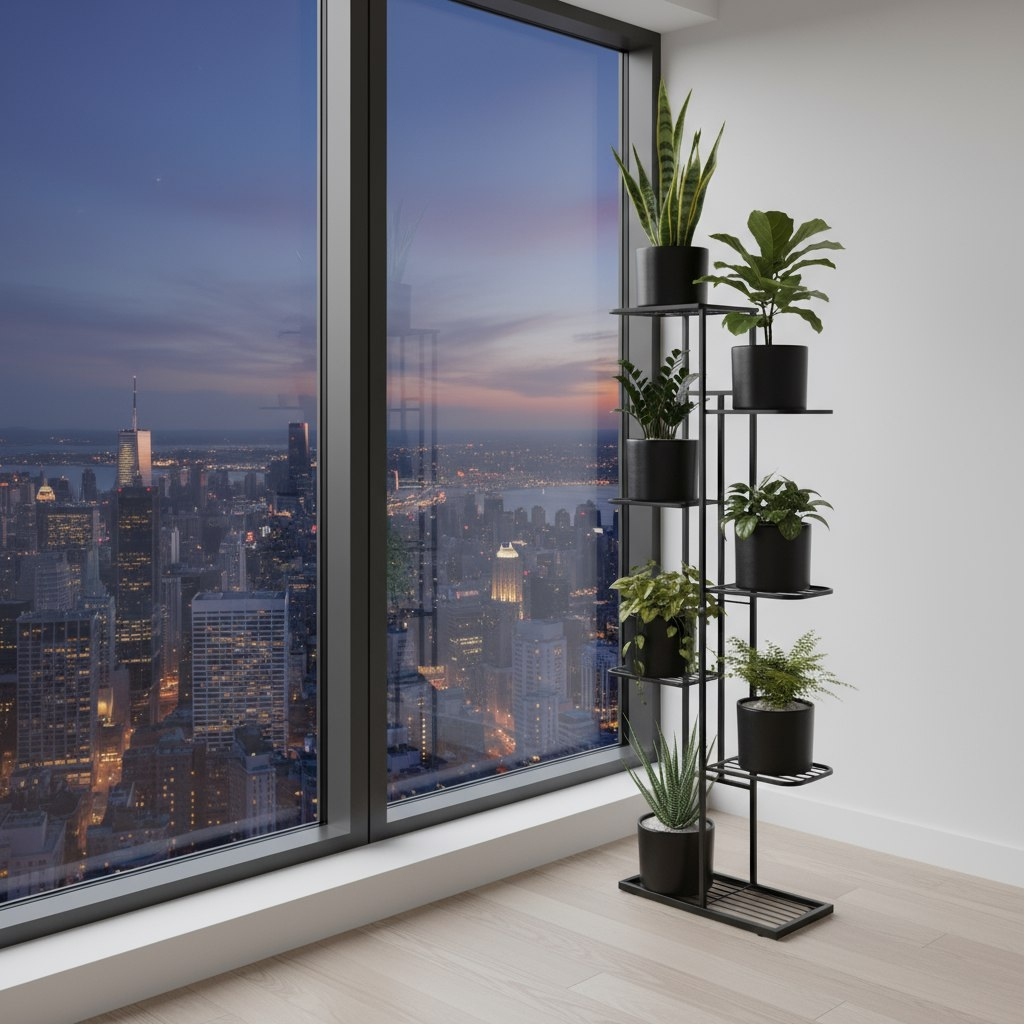 Подставка для цветов Greengo 10747749, 8 полок, напольная, металл, чёрная, 22х43х141 см