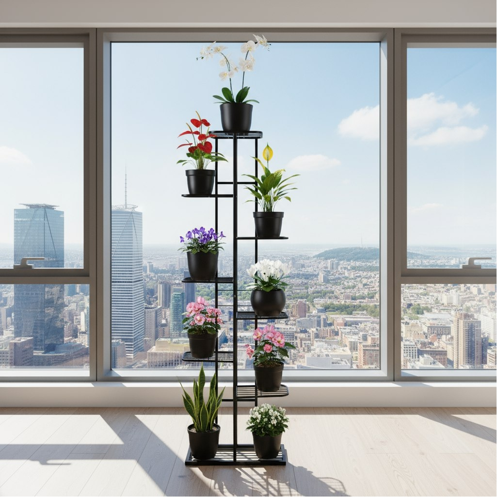 Подставка для цветов Greengo 10747749, 8 полок, напольная, металл, чёрная, 22х43х141 см