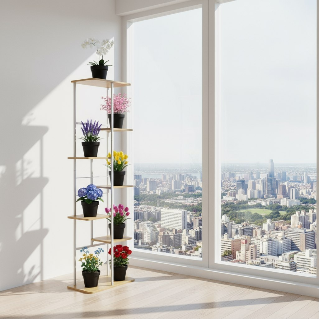 Подставка для цветов Greengo 10747754, 7 полок, напольная, металл, МДФ, белая, 23х36х120 см