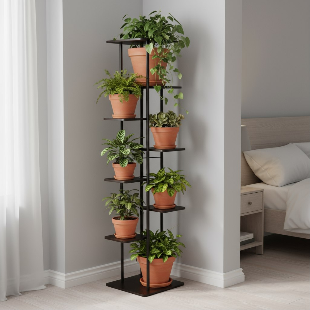 Подставка для цветов Greengo 10747749, 8 полок, напольная, металл, МДФ, чёрная, 23х36х136 см