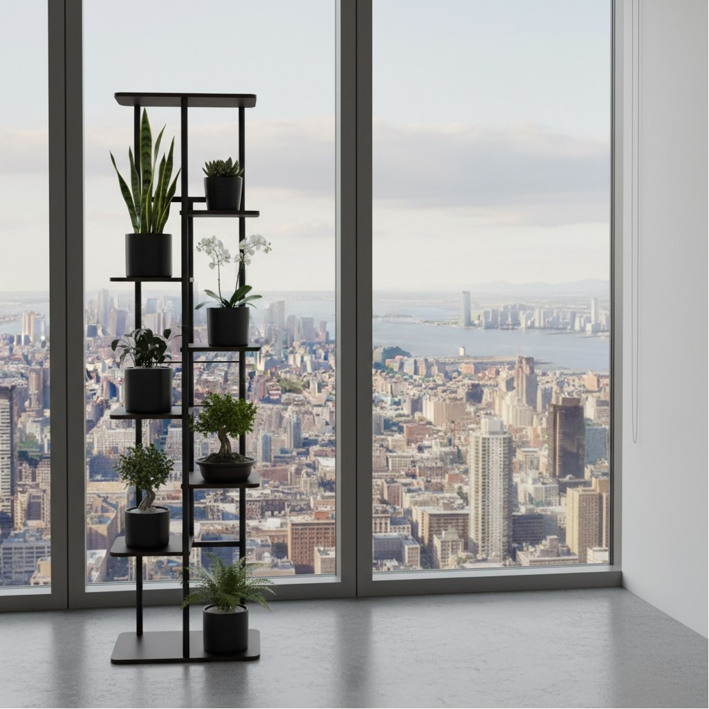 Подставка для цветов Greengo 10747749, 8 полок, напольная, металл, МДФ, чёрная, 23х36х136 см