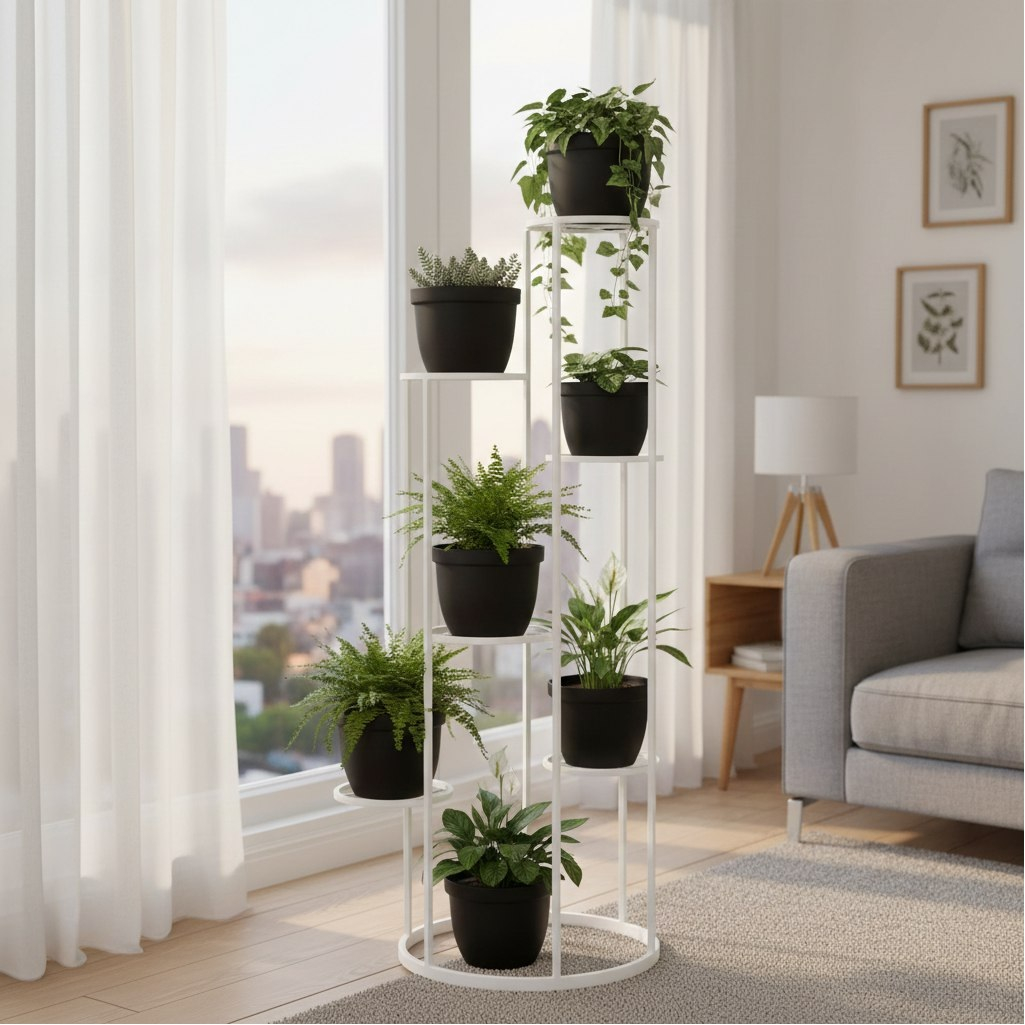 Подставка для цветов Лофт Каскад 7, 233470, 7 полок, напольная, металл, белая