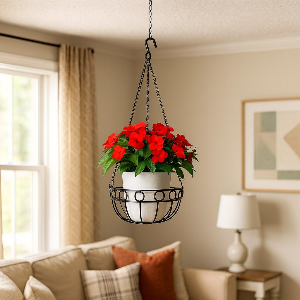 Кашпо подвесное Palisad 69015, металл, черное, диаметр 26 см