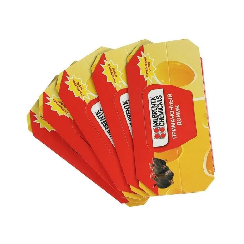 Ловушка клеевая для мышей Valbrenta Chemicals Приманочный домик, в упаковке 5 штук