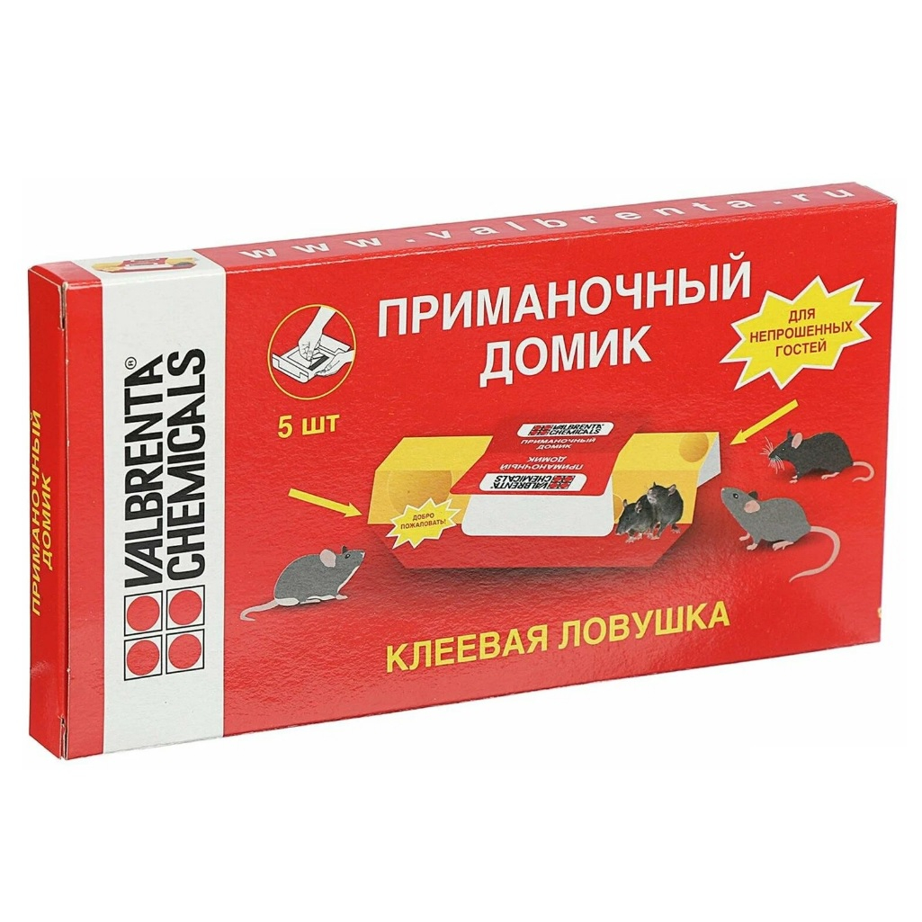 Ловушка клеевая для мышей Valbrenta Chemicals Приманочный домик, в упаковке 5 штук