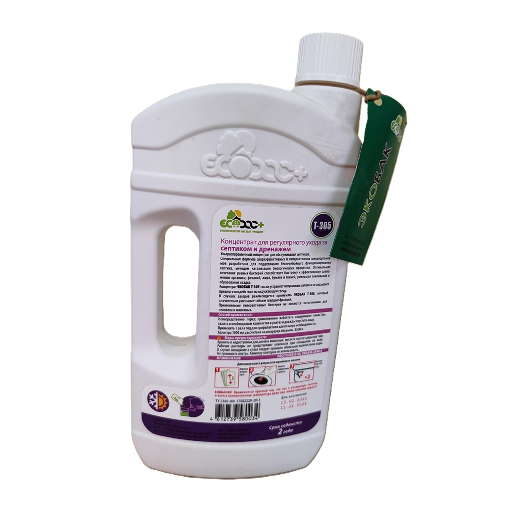 Средство для регулярного ухода Экобак Т-305 за септиком и дренажом Экобак, 1000 мл