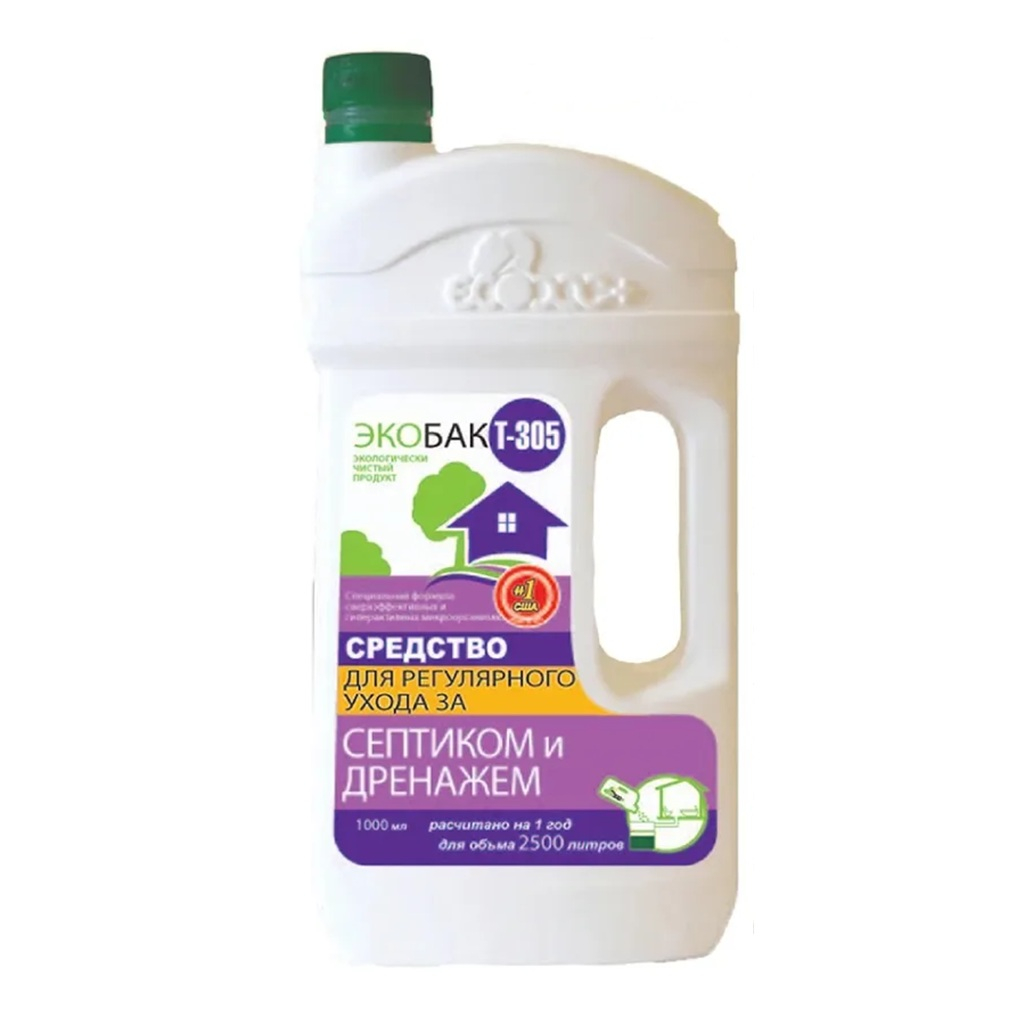 Средство для регулярного ухода Экобак Т-305 за септиком и дренажом Экобак, 1000 мл