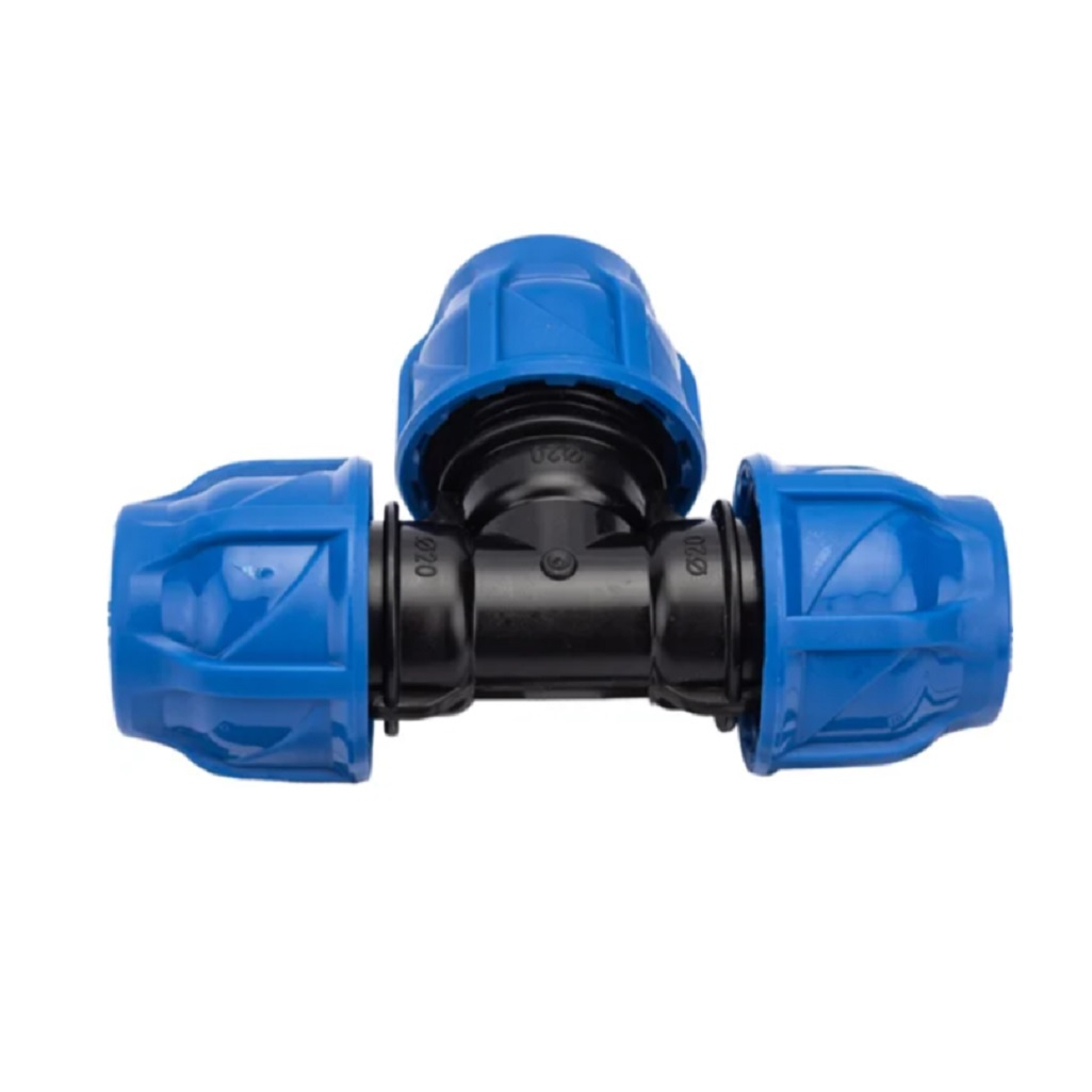 Тройник компрессионный ПНД, соединительный, 16 бар, 20х20х20 мм, черный