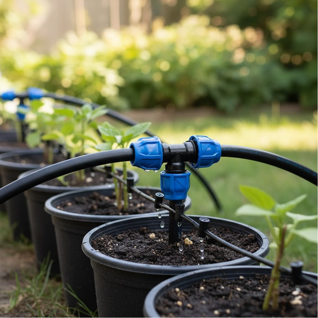 Тройник компрессионный ПНД, соединительный, 16 бар, 20х20х20 мм, черный