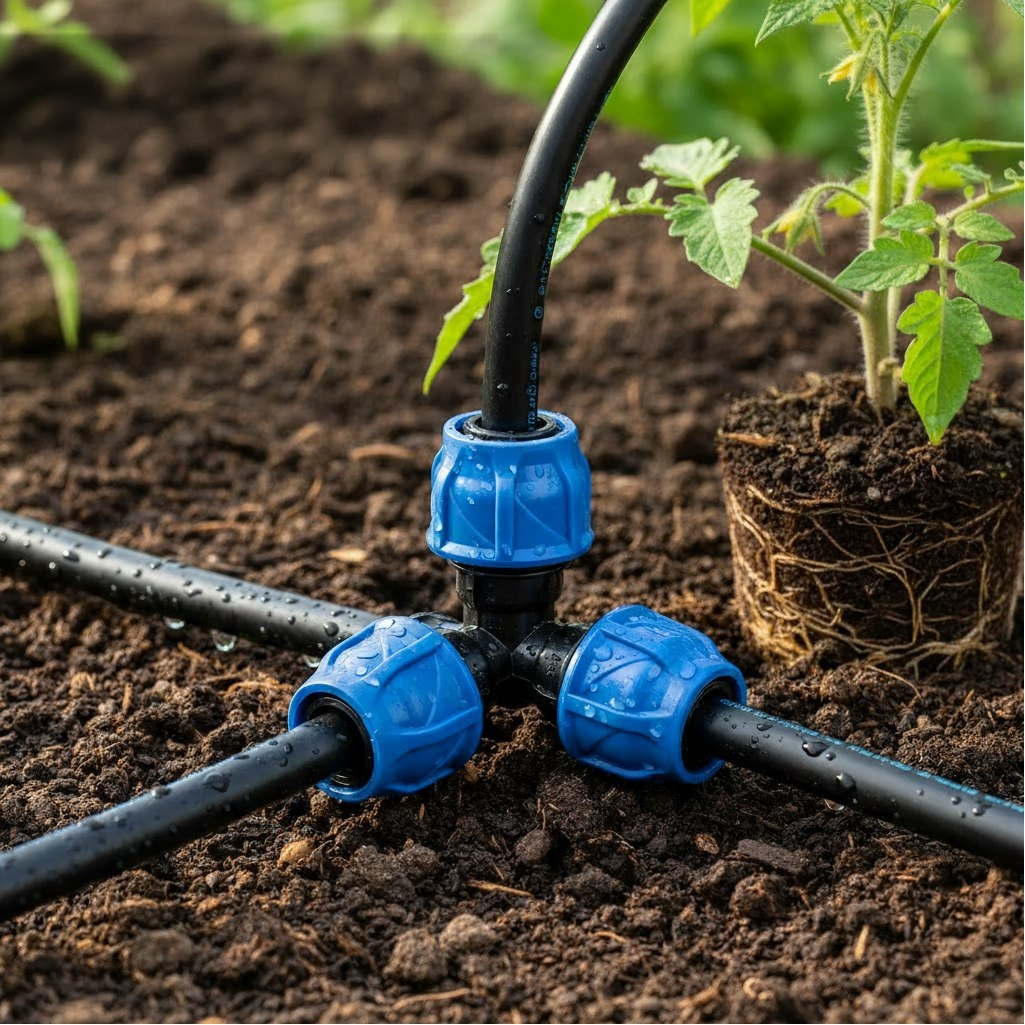 Тройник компрессионный ПНД, соединительный, 16 бар, 20х20х20 мм, черный