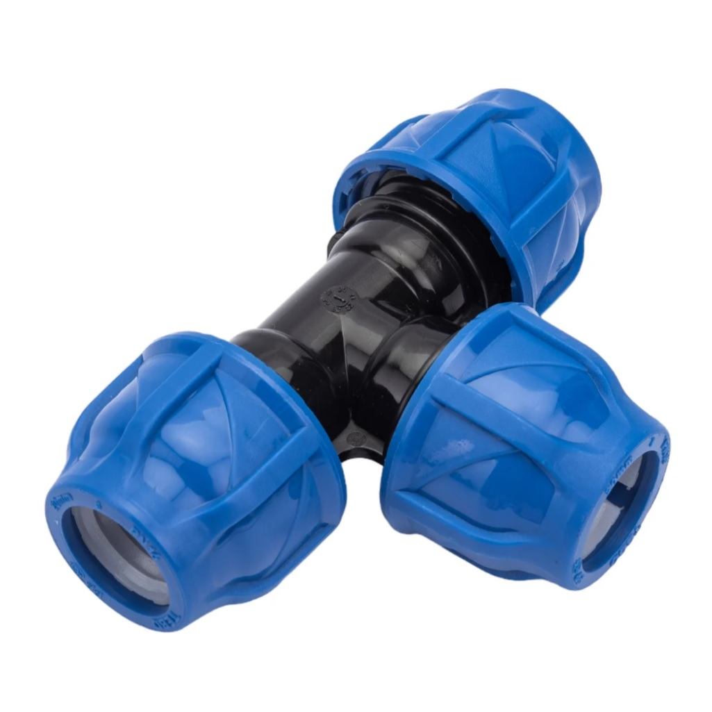 Тройник компрессионный ПНД, соединительный, 16 бар, 20х20х20 мм, черный