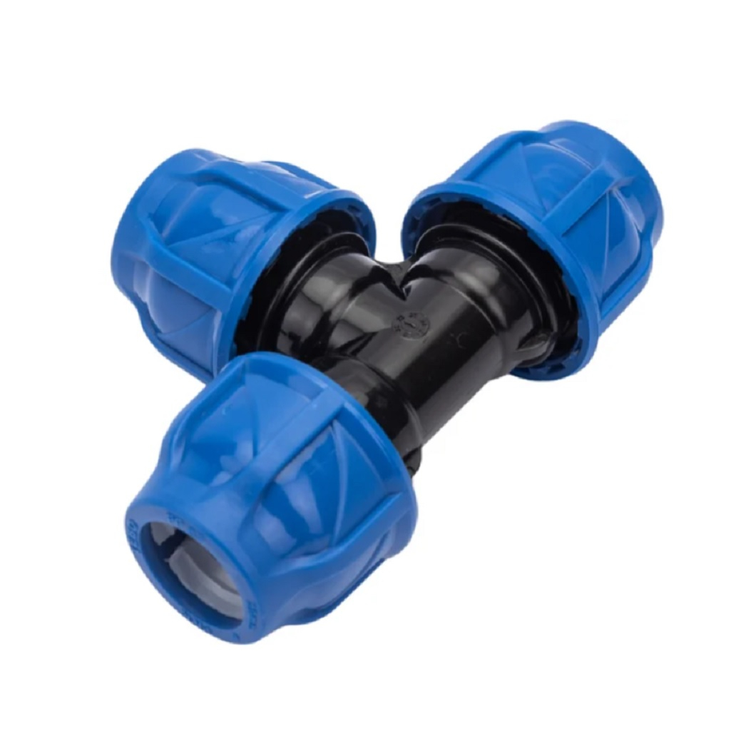 Тройник компрессионный ПНД, соединительный, 16 бар, 20х20х20 мм, черный