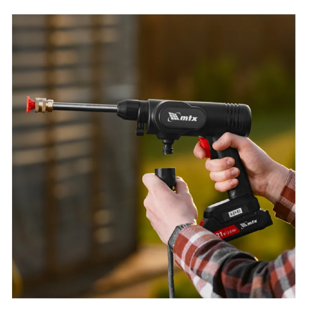 Мойка высокого давления MTX A-21-02, 58211, аккумуляторная, 21В, 2 акк.+з.у, 40 бар, 4 л/мин 