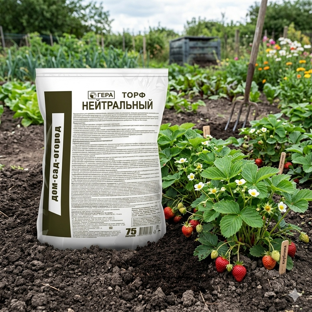 Торф нейтральный Гера для приготовления питательных грунтов, 75 л