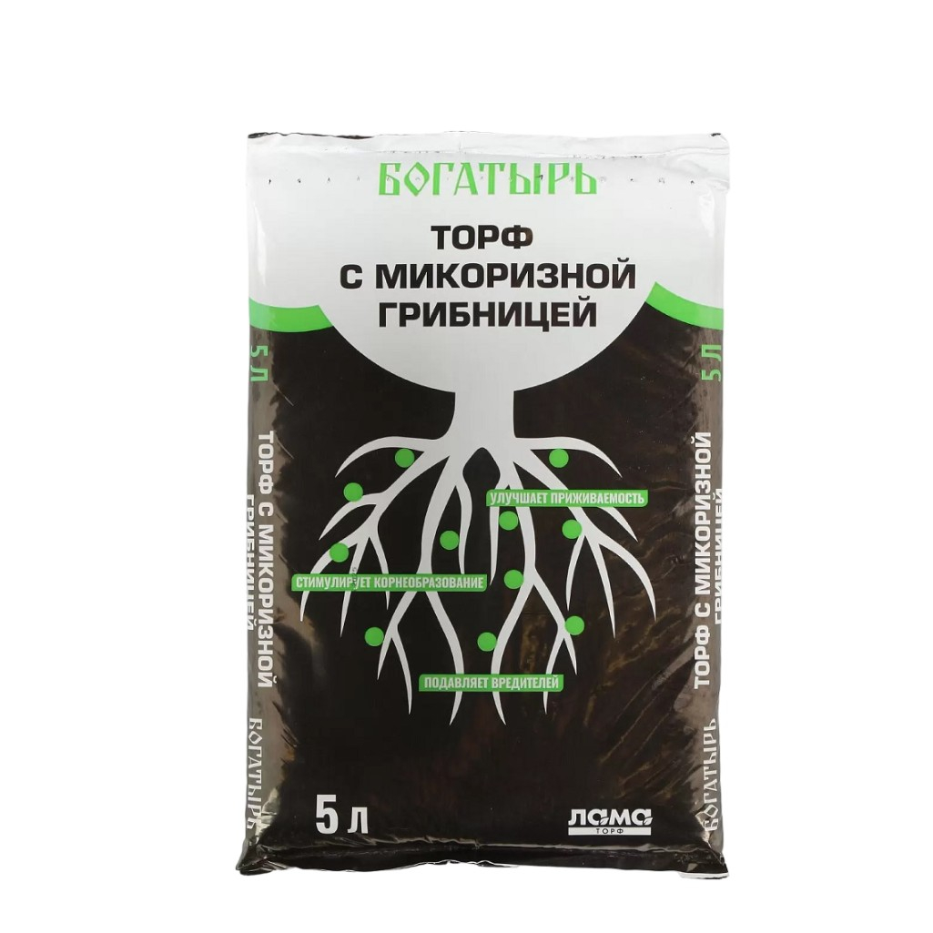 Торф универсальный Лама Торф Богатырь, с микоризной грибницей, 5 л