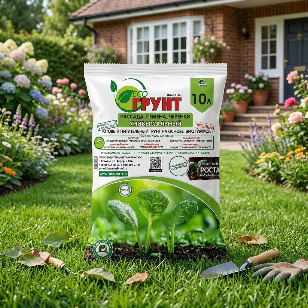 ЭКОгрунт универсальный Ecologica готовый, питательный, на основе биогумуса, для рассады, 10 л