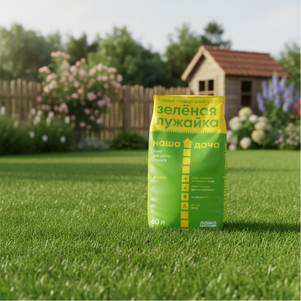 Грунт плодородный Лама Торф Наша Дача Зеленая лужайка, для роста газонов, 60 л