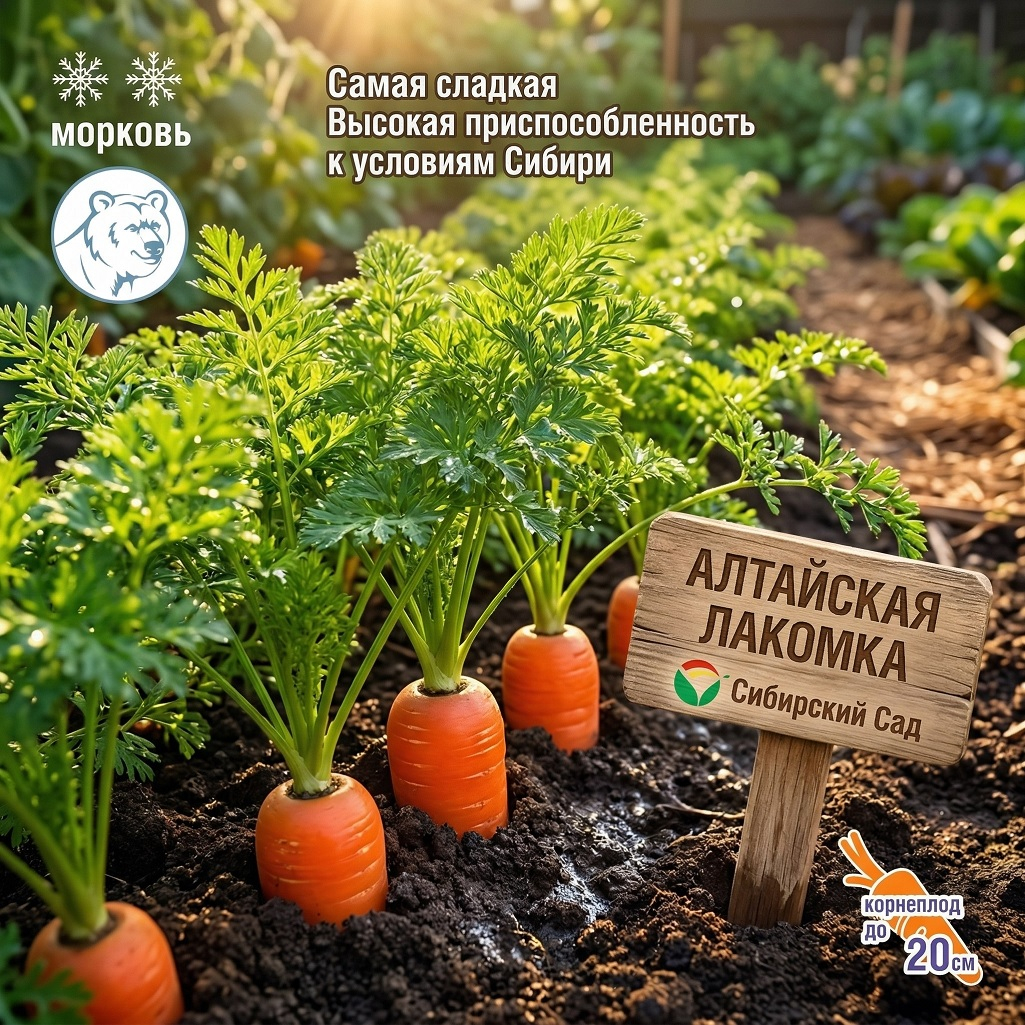 Морковь Сибирский Сад Алтайская Лакомка, самая сладкая, корнеплод до 20 см