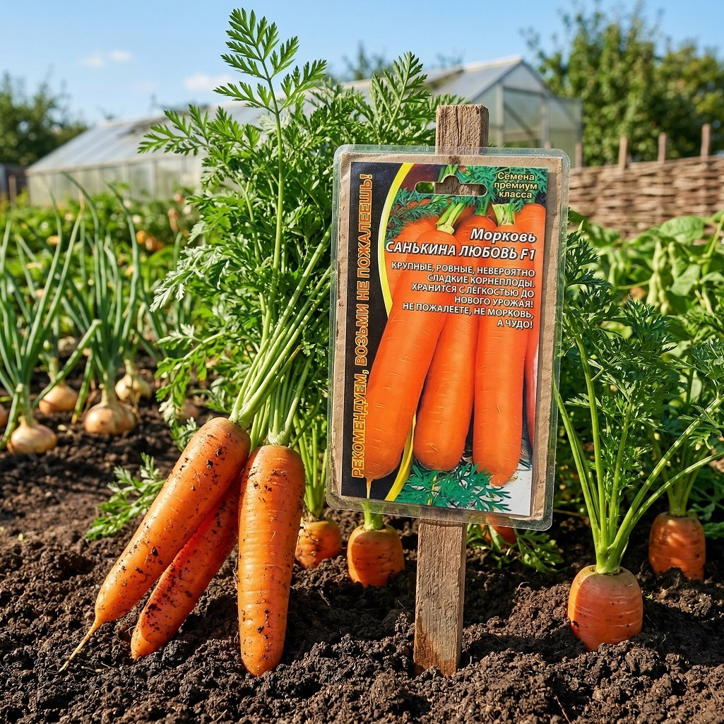 Морковь Уральский Дачник Санькина любовь Марс, крупные, ровные, сладкие корнеплоды, 20 г