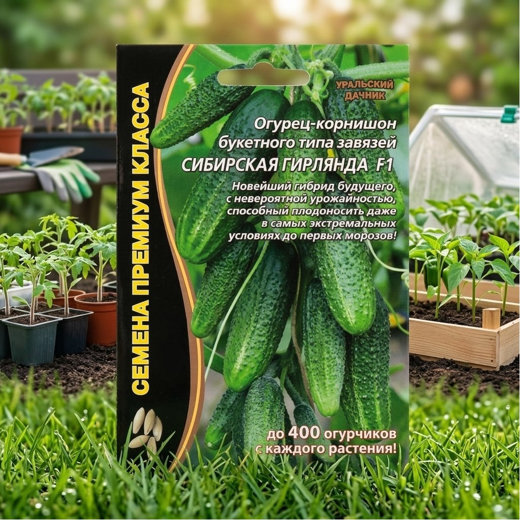 Огурец-корнишон букетного типа завязей Уральский Дачник Сибирская Гирлянда F1, гибрид, скороспелые