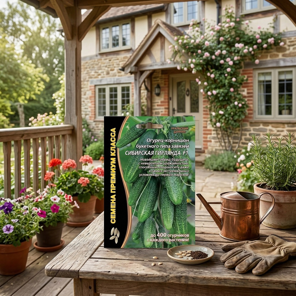 Огурец-корнишон букетного типа завязей Уральский Дачник Сибирская Гирлянда F1, гибрид, скороспелые