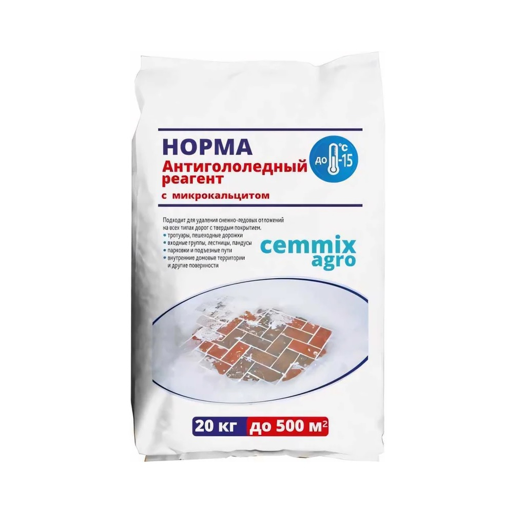 Реагент антигололедный с микрокальцитом Cemmix Agro Норма pgrn20, 20 кг, до 500 кв.м