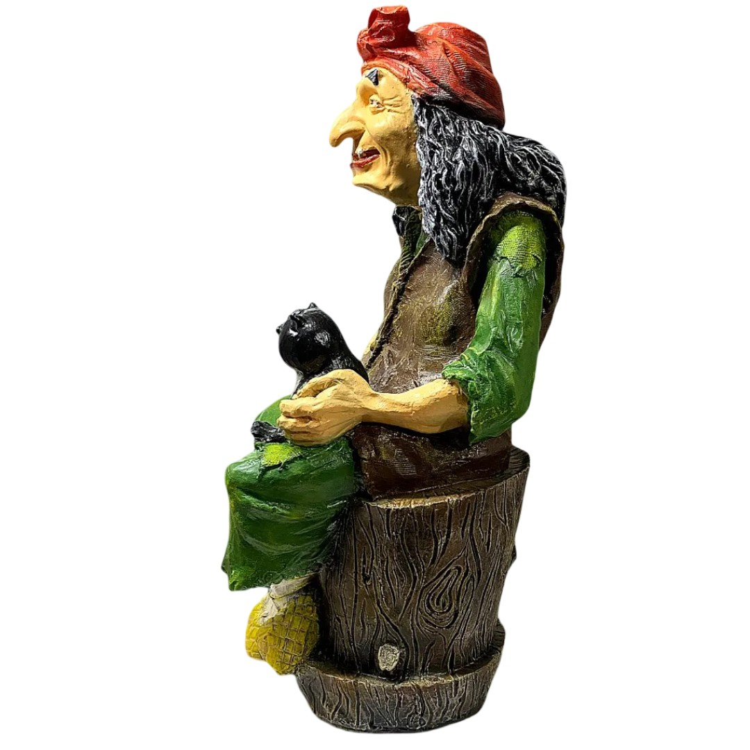 Фигура садовая Баба Яга на ступе с Кошкой, 360х400х740 мм, полистоун