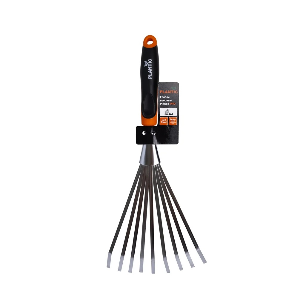 Грабли веерные Plantic Pro 36384-01 с пластиковым черенком, 9 зубьев, 165х395 мм