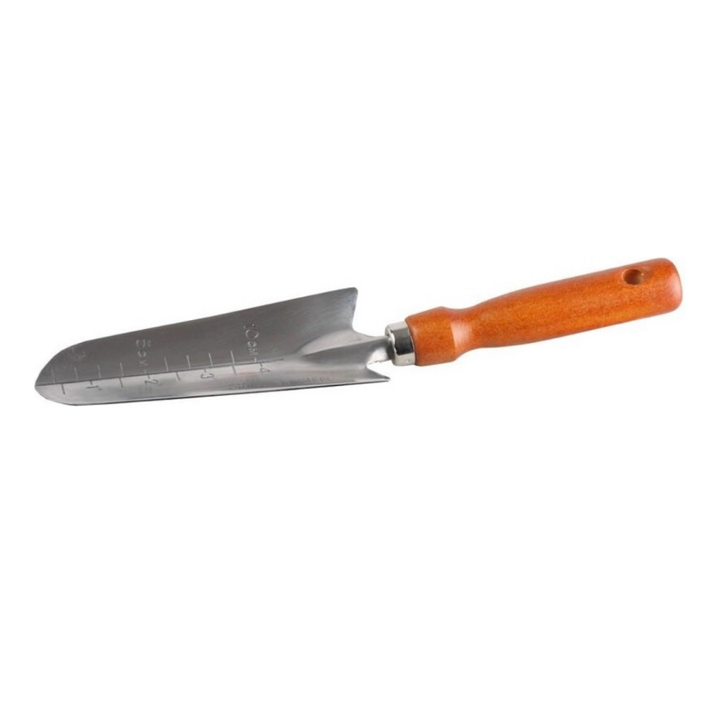 Совок садовый Grinda 8-421113, узкий, нержавеющая сталь, деревянная ручка, длина 290 мм