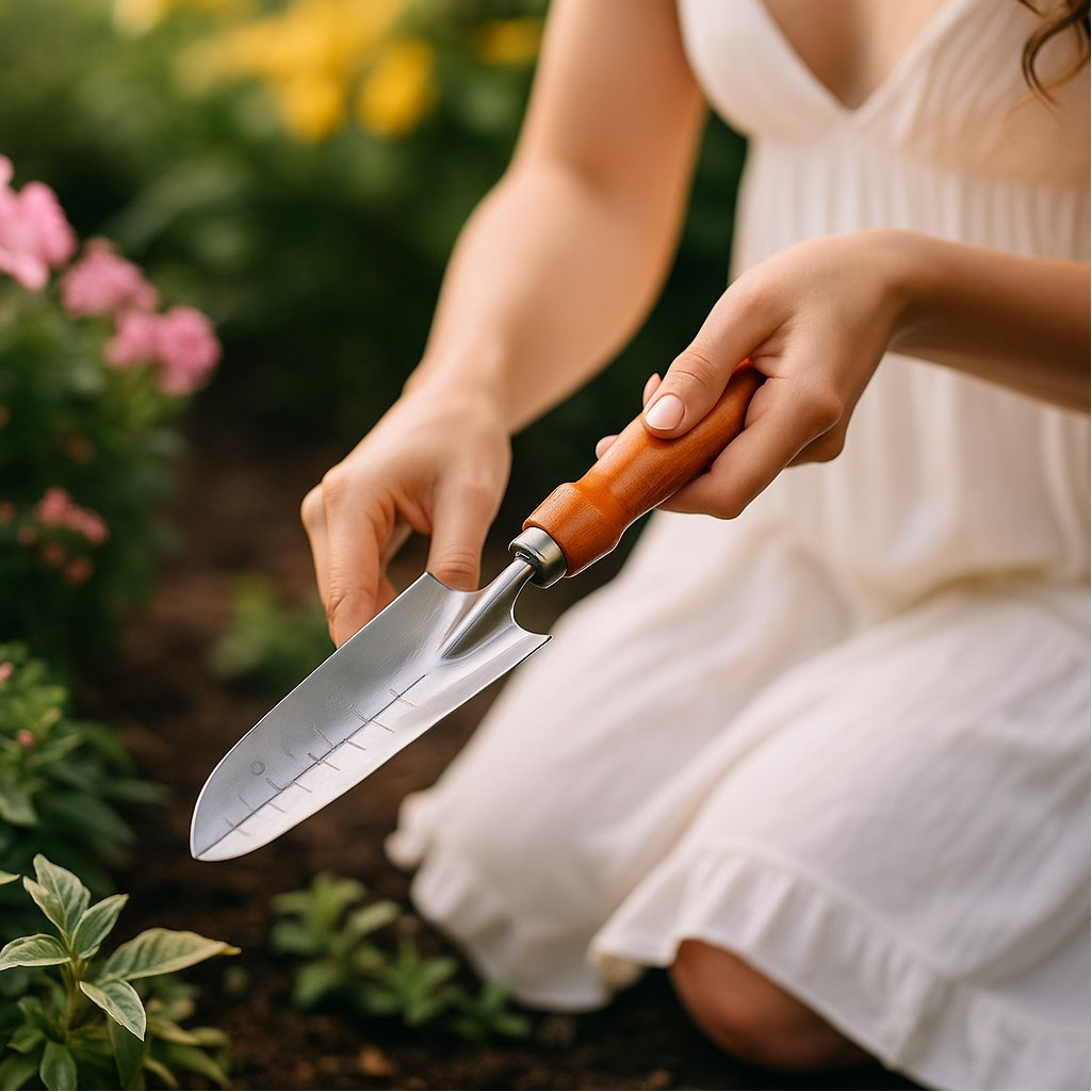 Совок садовый Grinda 8-421113, узкий, нержавеющая сталь, деревянная ручка, длина 290 мм