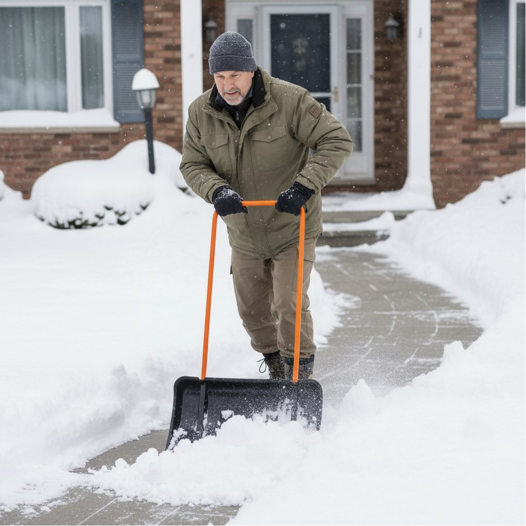 Лопата для снега Центроинструмент Бедуин ЦИ 0365, алюминиевая рукоятка, пластик, скрепер