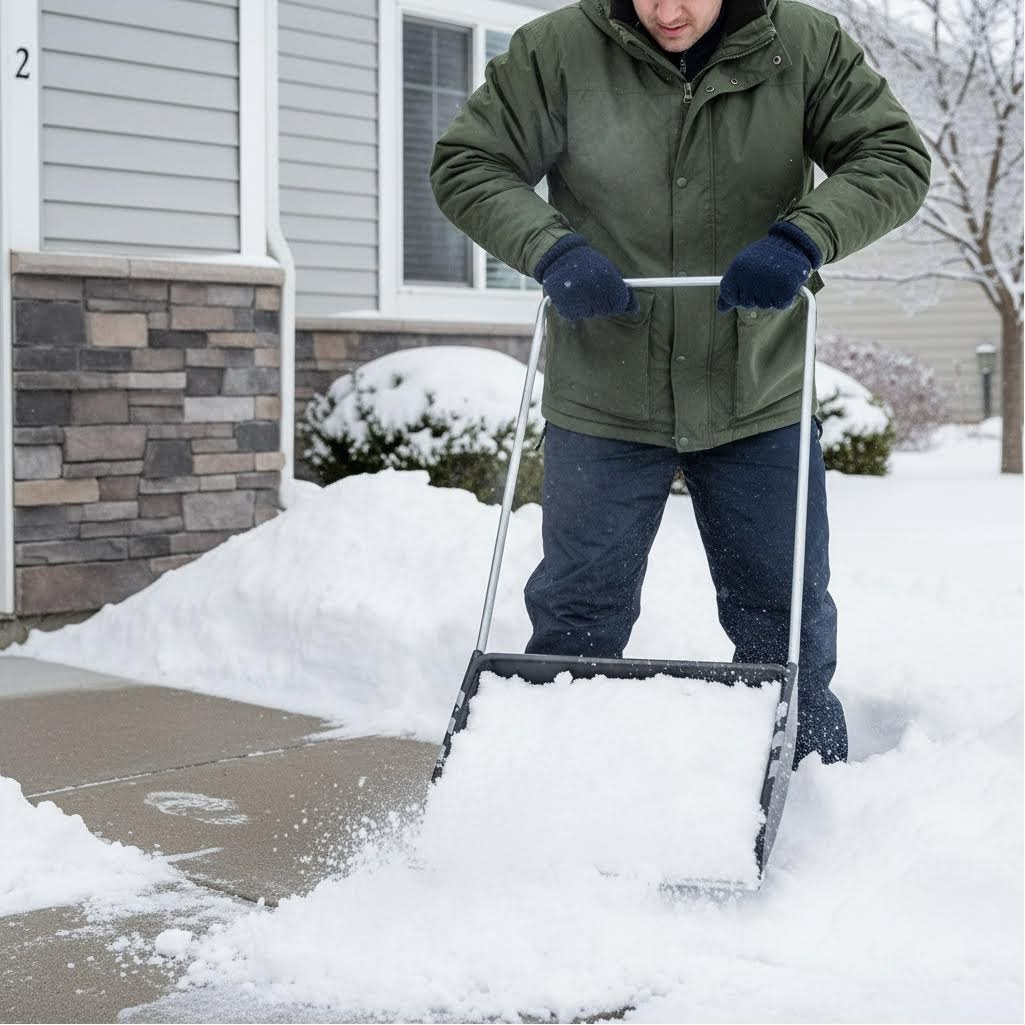 Лопата для снега Plantic Snow 12007-01 выпуклая форма ковша, алюминиевый черенок, полипропилен