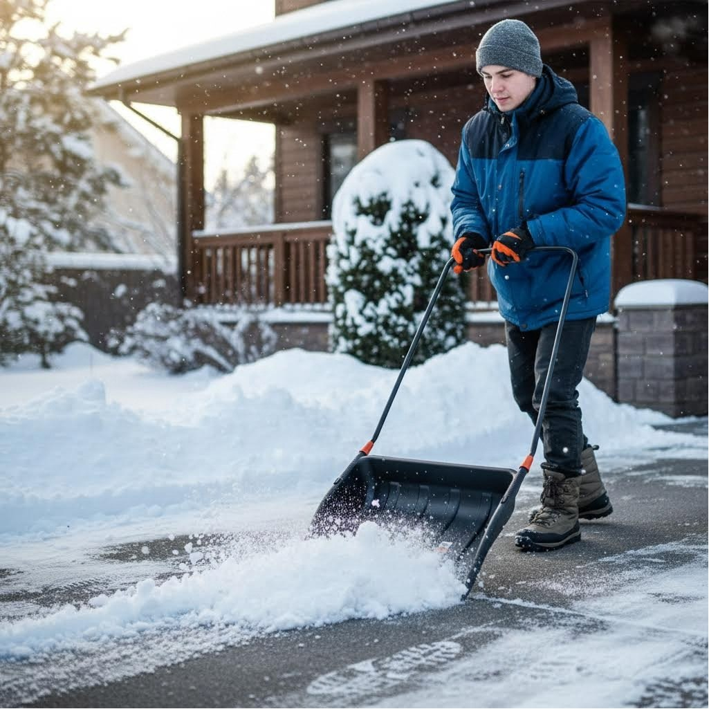 Лопата для снега ЦентроИнструмент Finland Lux Quality 2544, металлическая рукоятка, пластик, скрепер