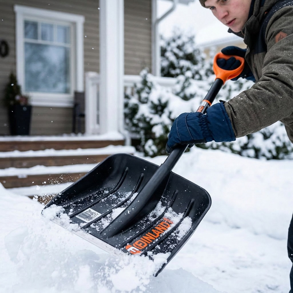 Лопата для снега Finland 2186-ч, с металлической пластиной, с алюминиевым черенком, черная