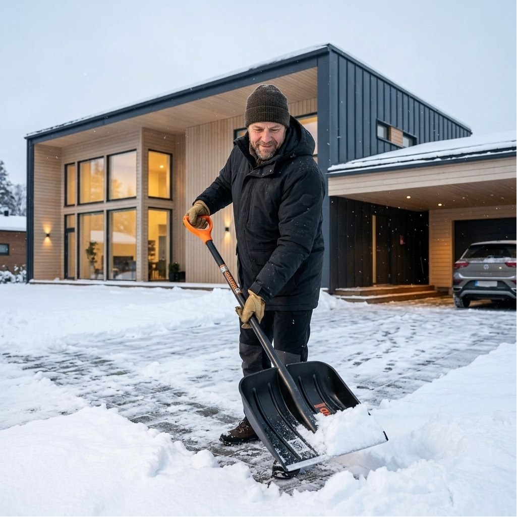 Лопата для снега Finland 2186-ч, с металлической пластиной, с алюминиевым черенком, черная