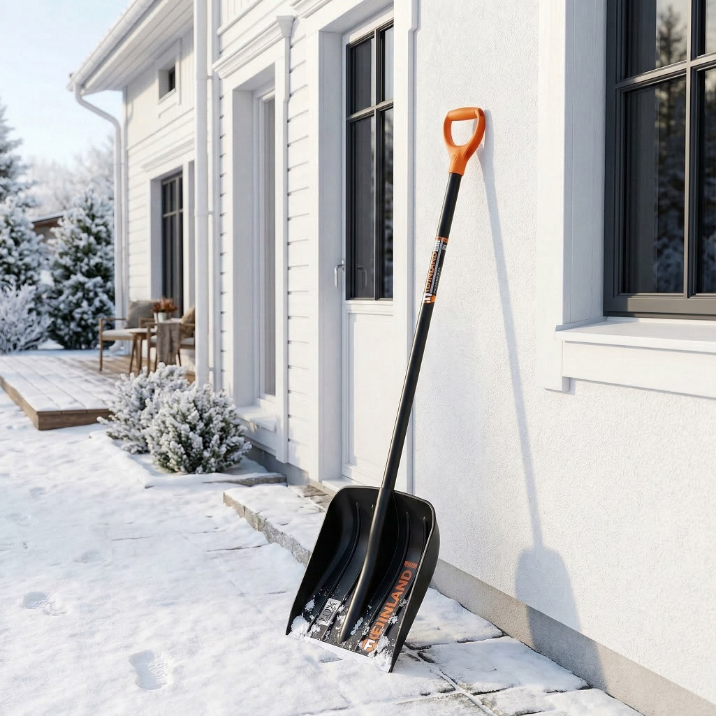 Лопата для снега Finland 2186-ч, с металлической пластиной, с алюминиевым черенком, черная