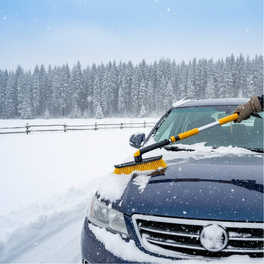 Щетка-сметка для снега Denzel 55326 со скребком, телескопическая, автомобильная, пластик, 750-1120 мм