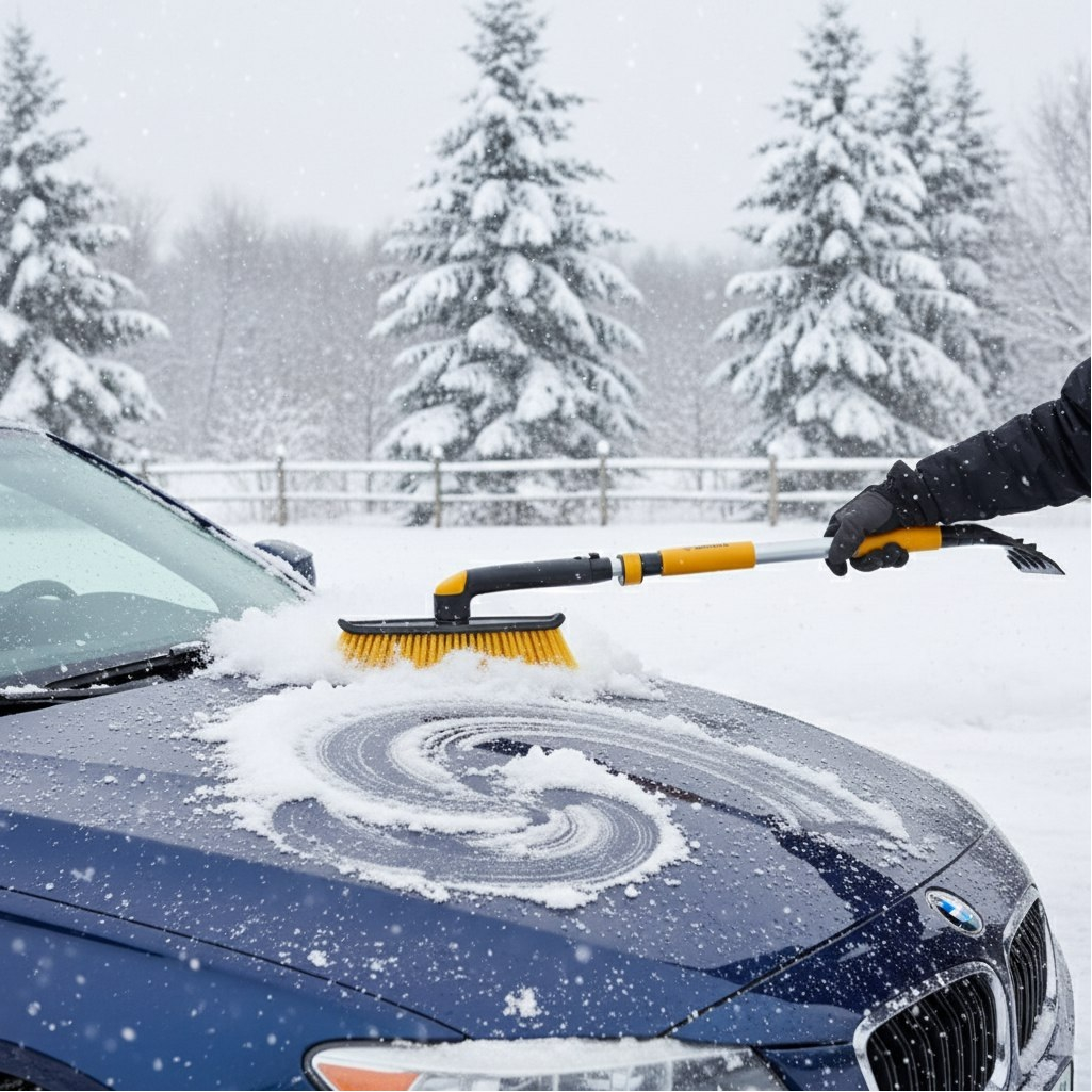 Щетка-сметка для снега Denzel 55326 со скребком, телескопическая, автомобильная, пластик, 750-1120 мм