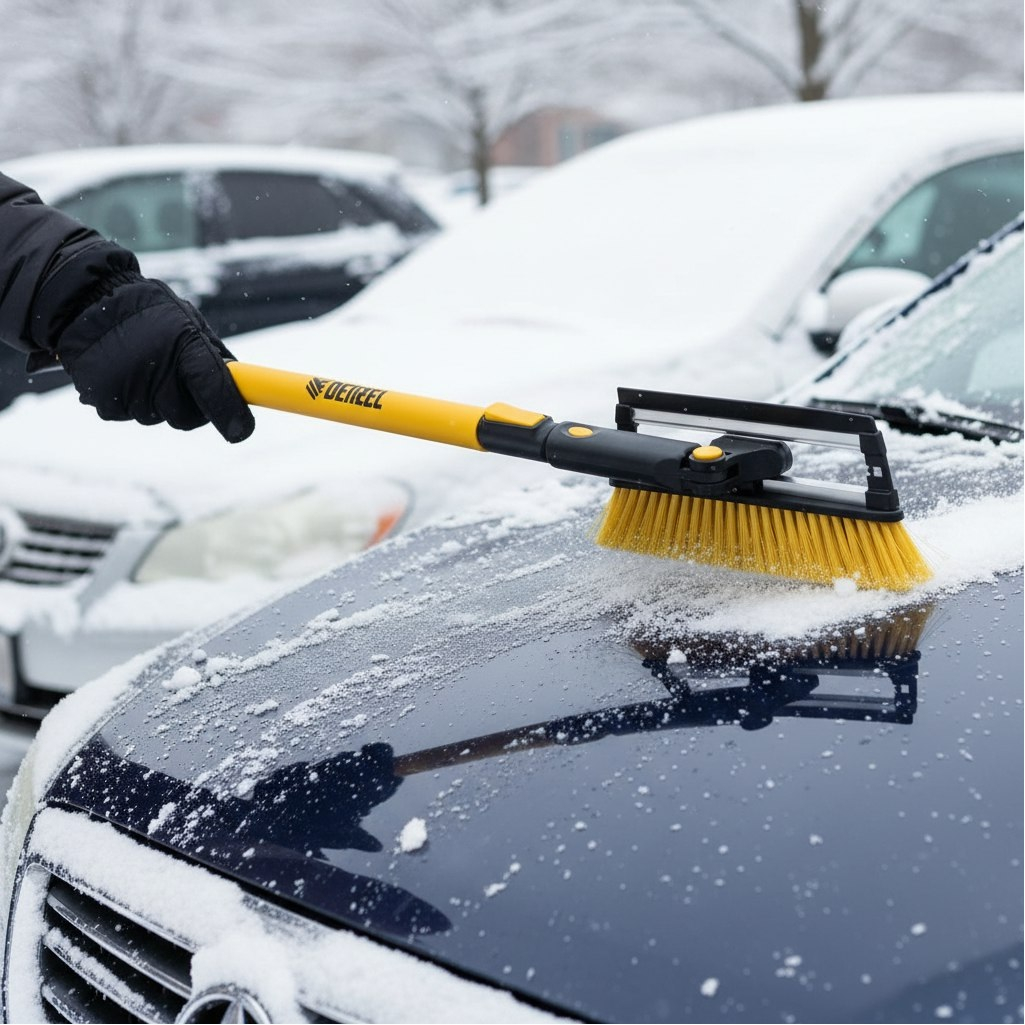 Щетка-сметка для снега Denzel 55308, со скребком, автомобильная, пластик, алюминий, 900-1200 мм