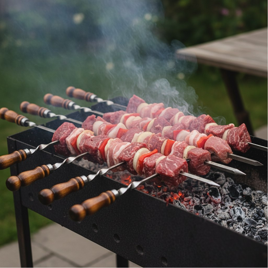 Шампур клепанный с деревянной ручкой, для приготовления шашлыка, длина 60 см