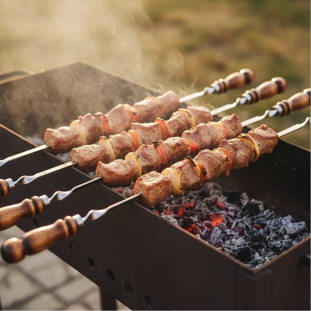 Шампур клепанный с деревянной ручкой, для приготовления шашлыка, длина 60 см