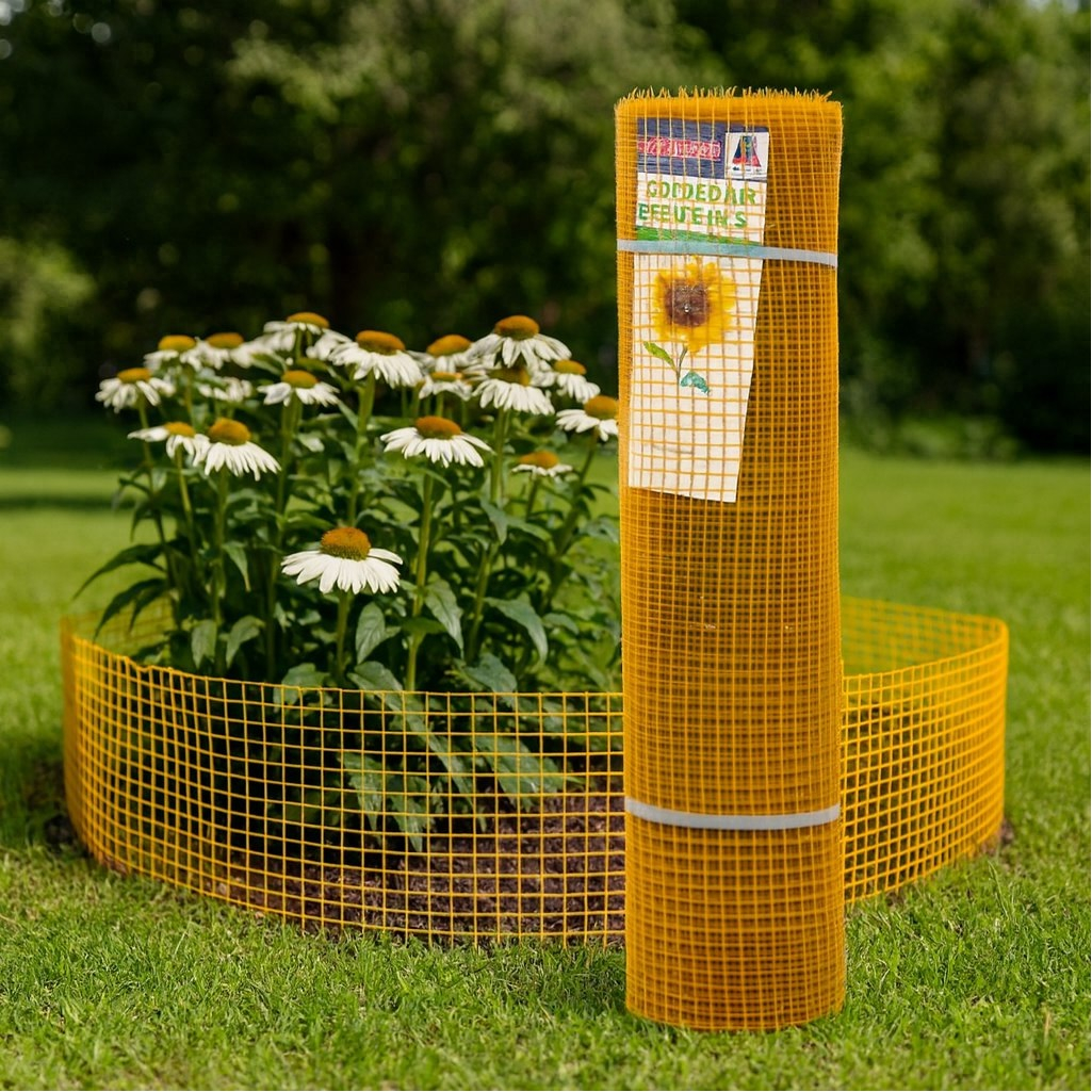 Решетка садовая Эконом, 1х20 м, ячейка 15х15 мм, полипропилен, желтая, 1 м.п.