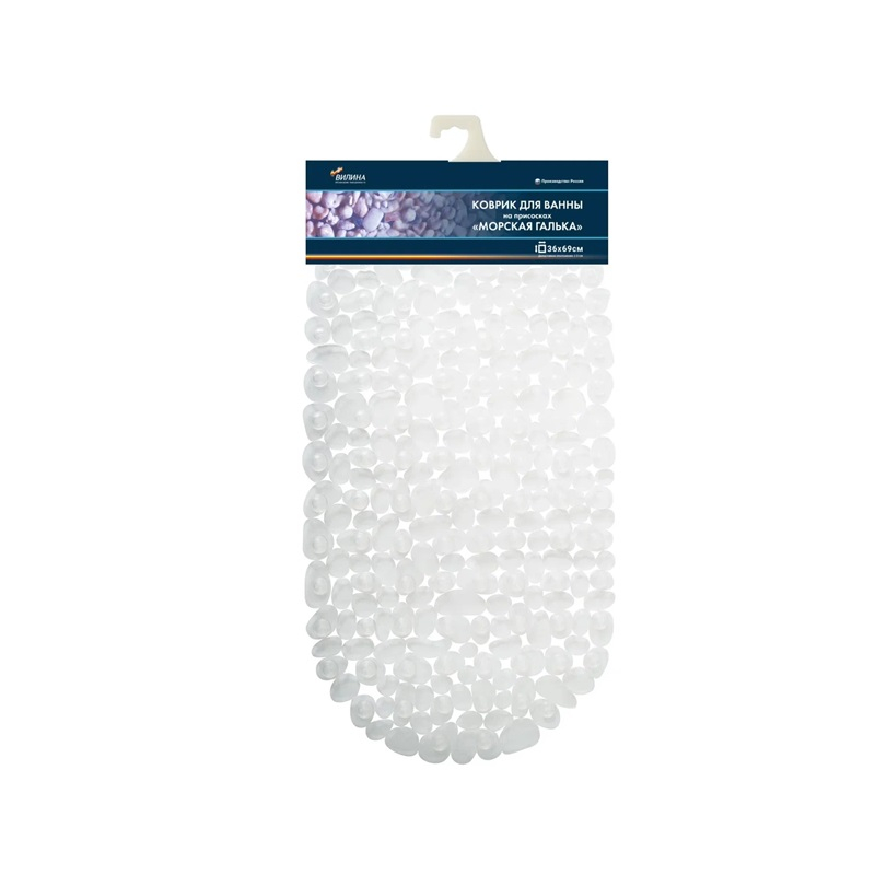 Коврик в ванну противоскользящий Морская галька 36х69см прозрачный