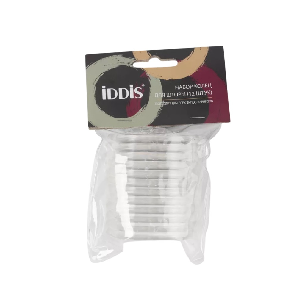 Кольца для штор в ванную Iddis RID012P, 236285, в наборе 12 штук, полипропилен, прозрачный