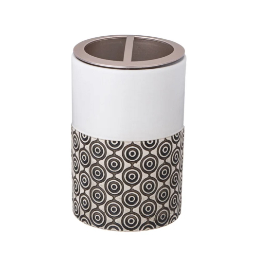 Стакан для зубных щеток Lefard 755-1034, керамика и пластик, белый с рисунком