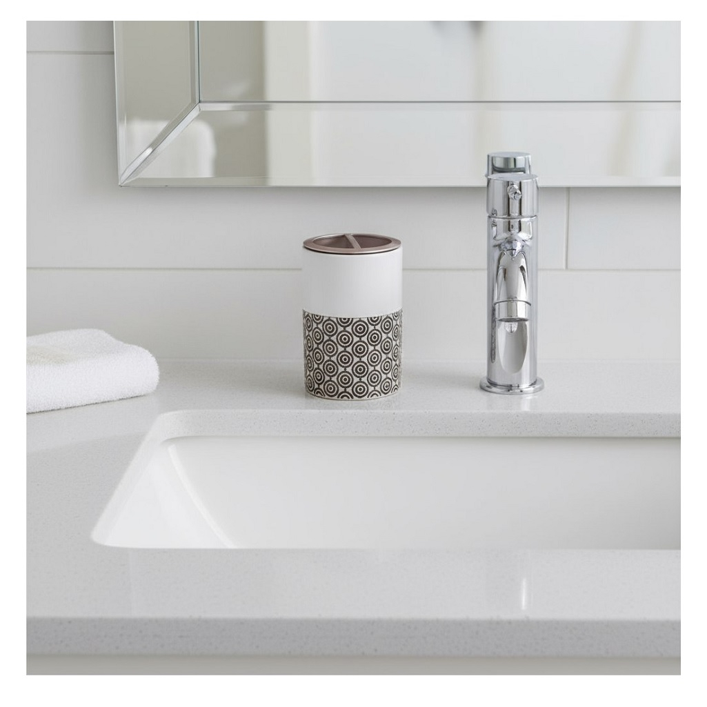 Стакан для зубных щеток Lefard 755-1034, керамика и пластик, белый с рисунком