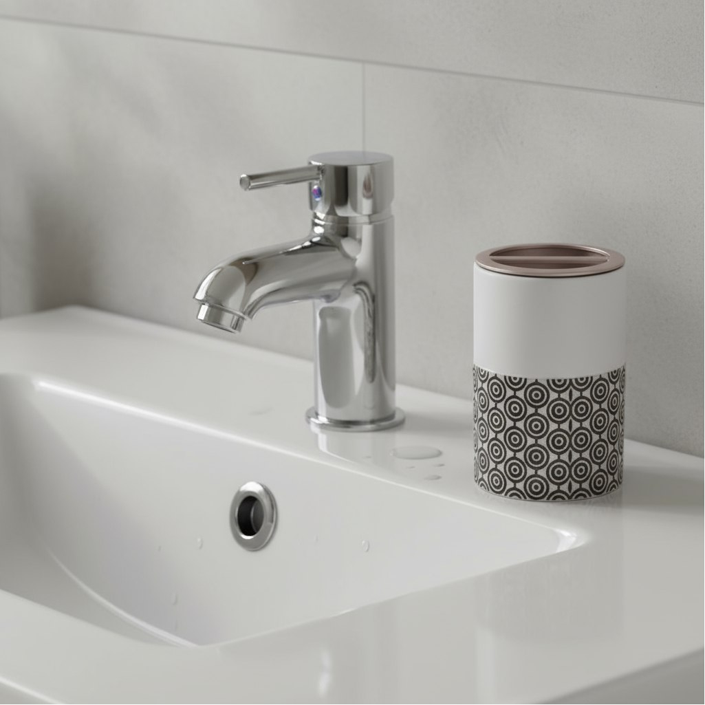 Стакан для зубных щеток Lefard 755-1034, керамика и пластик, белый с рисунком