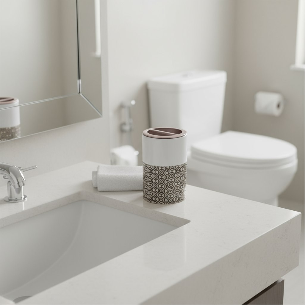 Стакан для зубных щеток Lefard 755-1034, керамика и пластик, белый с рисунком