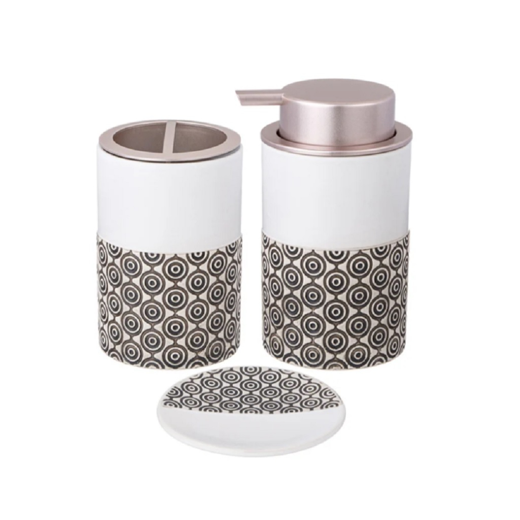 Стакан для зубных щеток Lefard 755-1034, керамика и пластик, белый с рисунком